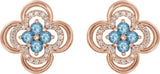 14K Gold Round Natural Aquamarine Clover Earrings – 2.5mm Stones - Rose Gold - view 4