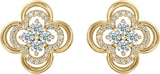 14K Gold Round Natural Diamond Clover Earrings II - Yellow Gold - view 4