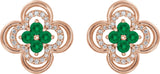 14K Gold Round Natural Emerald Clover Earrings – 2.5mm Stones - Rose Gold - view 4