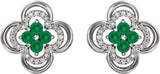 14K Gold Round Natural Emerald Clover Earrings – 2.5mm Stones - White Gold - view 4