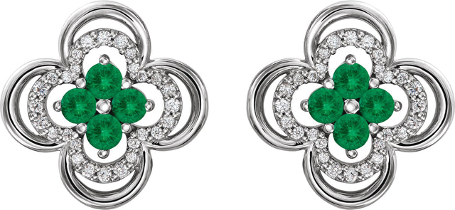 14K Gold Round Natural Emerald Clover Earrings – 2.5mm Stones - White Gold - view 4