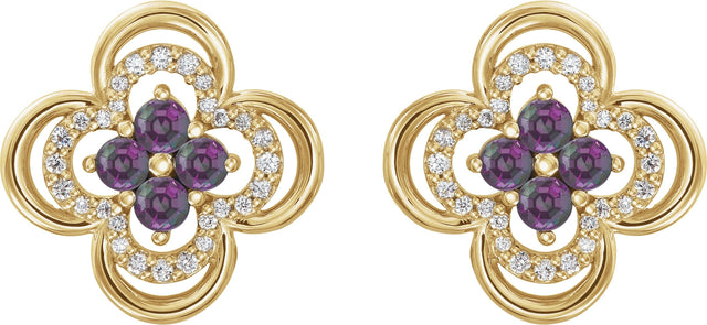 14K Gold Round Natural Alexandrite Clover Earrings – 2.5mm Stones - Yellow Gold - view 4