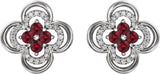 Platinum Round Natural Ruby Clover Earrings – 2.5mm Stones - view 4