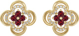 14K Gold Round Natural Ruby Clover Earrings – 2.5mm Stones - Yellow Gold - view 4