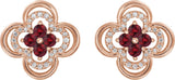 14K Gold Round Natural Ruby Clover Earrings – 2.5mm Stones - Rose Gold - view 4