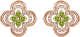 14K Gold Round Natural Peridot Clover Earrings – 2.5mm Stones - Rose Gold - view 4