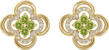 14K Gold Round Natural Peridot Clover Earrings – 2.5mm Stones - Yellow Gold - view 4