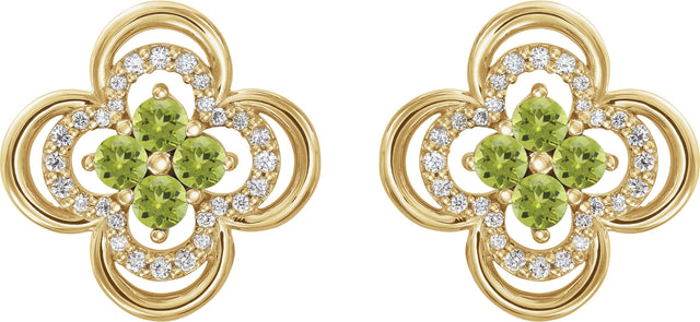14K Gold Round Natural Peridot Clover Earrings – 2.5mm Stones - Yellow Gold - view 4