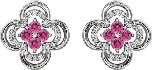 Platinum Round Natural Pink Tourmaline Clover Earrings – 2.5mm Stones - view 4