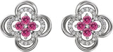 14K Gold Round Natural Pink Tourmaline Clover Earrings – 2.5mm Stones - White Gold - view 4