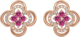 14K Gold Round Natural Pink Tourmaline Clover Earrings – 2.5mm Stones - Rose Gold - view 4