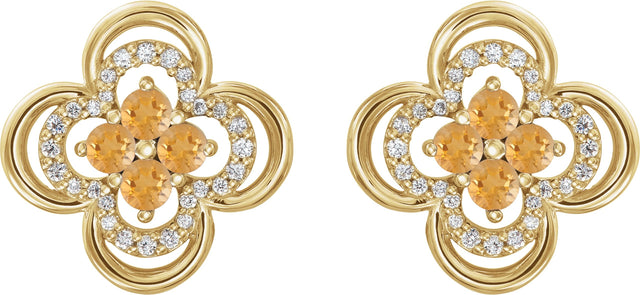 14K Gold Round Natural Citrine Clover Earrings – 2.5mm Stones - Yellow Gold - view 4