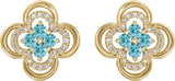 14K Gold Round Natural Blue Zircon Clover Earrings – 2.5mm Stones - Yellow Gold - view 4