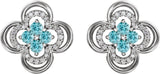 14K Gold Round Natural Blue Zircon Clover Earrings – 2.5mm Stones - White Gold - view 4