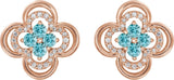 14K Gold Round Natural Blue Zircon Clover Earrings – 2.5mm Stones - Rose Gold - view 4