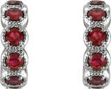14K Gold Round Natural Mozambique Garnet Accented Hoop Earrings - White Gold - view 4