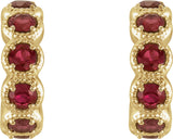 14K Gold Round Natural Mozambique Garnet Accented Hoop Earrings - Yellow Gold - view 4