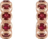 14K Gold Round Lab-Grown Ruby Accented Hoop Earrings - Rose Gold - view 4