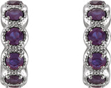 14K Gold Round Natural Amethyst Accented Hoop Earrings - White Gold - view 4