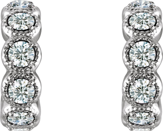 Platinum Round Natural Diamond Accented Hoop Earrings – 2.5mm Stones - view 4