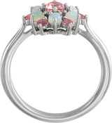 Platinum Round Natural Pink Tourmaline & Natural Ethiopian Opal Cluster Ring - view 2