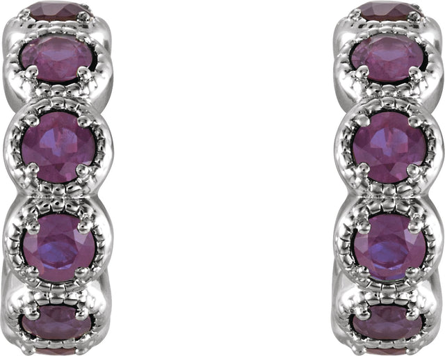 Platinum Round Lab-Grown Alexandrite Accented Hoop Earrings - view 4