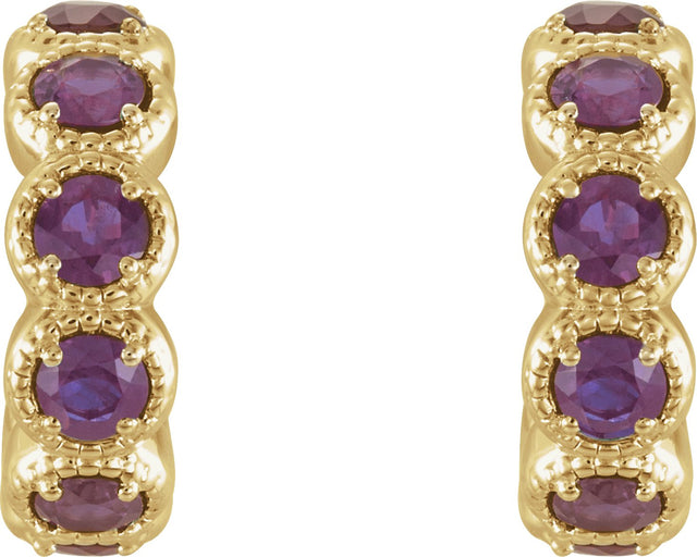 14K Gold Round Natural Alexandrite Accented Hoop Earrings - Yellow Gold - view 4