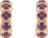 14K Gold Round Natural Amethyst Accented Hoop Earrings - Rose Gold - view 4