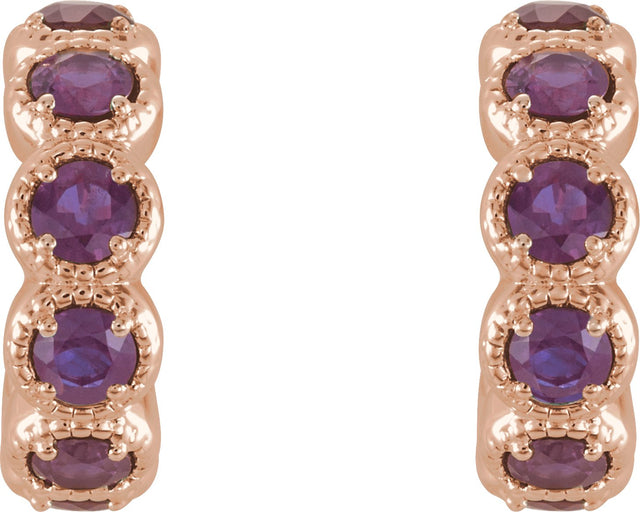 14K Gold Round Natural Amethyst Accented Hoop Earrings - Rose Gold - view 4