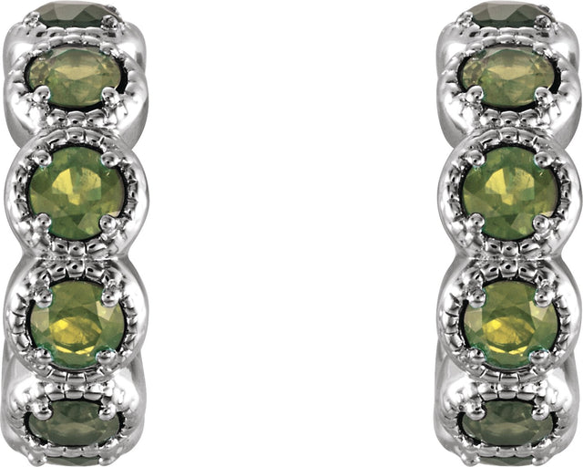 14K Gold Round Natural Peridot Accented Hoop Earrings - White Gold - view 4