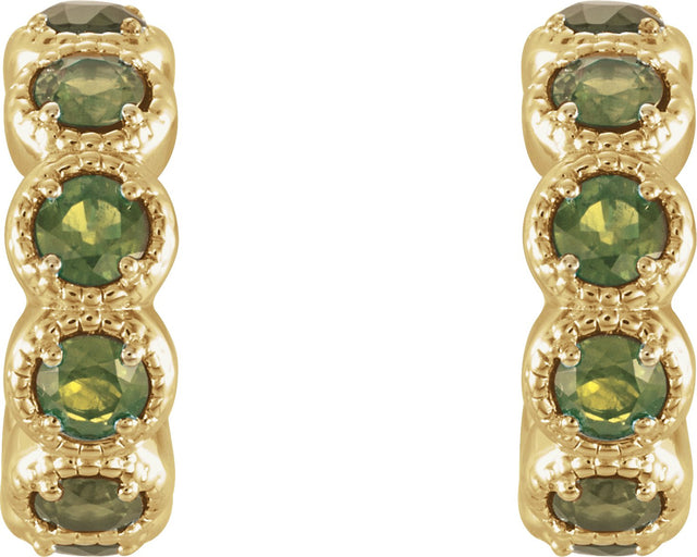 14K Gold Round Natural Peridot Accented Hoop Earrings - Yellow Gold - view 4