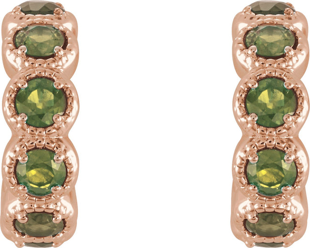14K Gold Round Natural Peridot Accented Hoop Earrings - Rose Gold - view 4