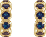 14K Gold Round Natural Blue Sapphire Accented Hoop Earrings - Yellow Gold - view 4