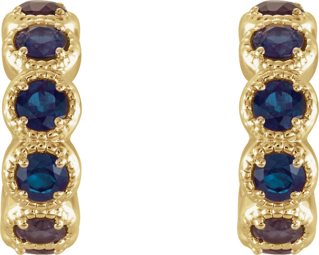 14K Gold Round Natural Blue Sapphire Accented Hoop Earrings - Yellow Gold - view 4