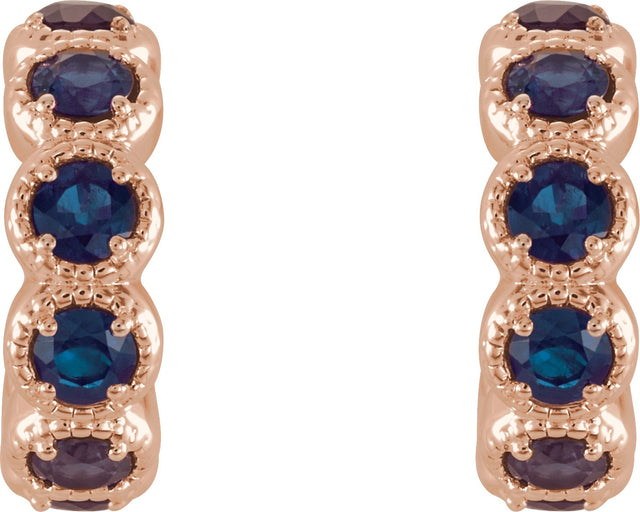 14K Gold Round Natural Blue Sapphire Accented Hoop Earrings - Rose Gold - view 4