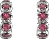 14K Gold Round Natural Pink Tourmaline Accented Hoop Earrings - White Gold - view 4