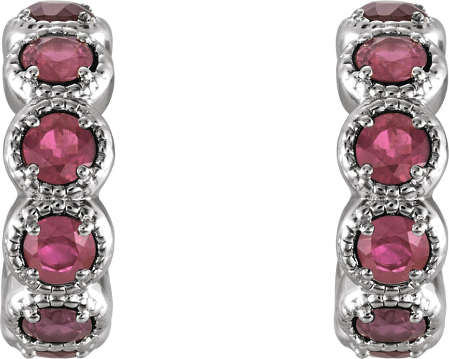 14K Gold Round Natural Pink Tourmaline Accented Hoop Earrings - White Gold - view 4