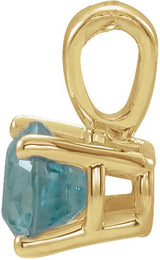 14K Gold Round Natural Blue Zircon Birthstone Necklace or Pendant - Yellow Gold - view 4