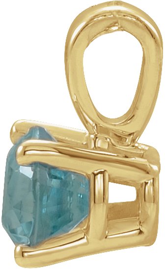 14K Gold Round Natural Blue Zircon Birthstone Necklace or Pendant - Yellow Gold - view 4