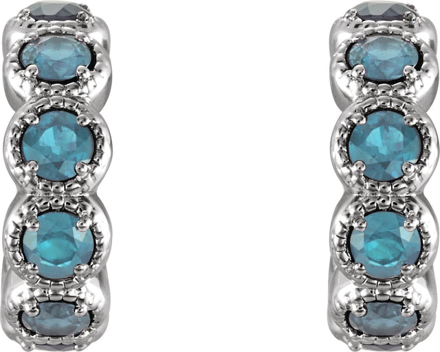 14K Gold Round Natural Blue Zircon Accented Hoop Earrings - White Gold - view 4