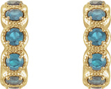14K Gold Round Natural Blue Zircon Accented Hoop Earrings - Yellow Gold - view 4