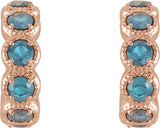 14K Gold Round Natural Blue Zircon Accented Hoop Earrings - Rose Gold - view 4