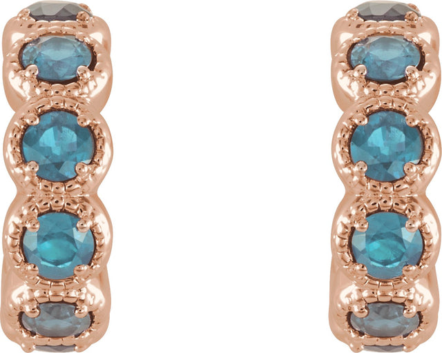 14K Gold Round Natural Blue Zircon Accented Hoop Earrings - Rose Gold - view 4
