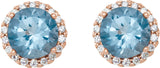 14K Gold Natural Aquamarine Round 4-Prong Halo-Style Earrings – 3-6mm Stones - Rose Gold - view 5