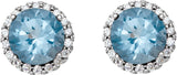 Platinum Natural Aquamarine Round 4-Prong Halo-Style Earrings – 3-6mm Stones - view 5