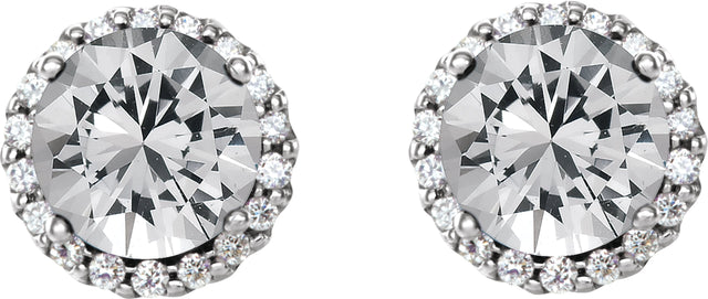 14K Gold Natural Diamond Round 4-Prong Halo-Style Earrings – 3-5.5mm Stones - White Gold - view 4