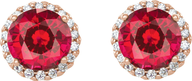 14K Gold Lab-Grown Ruby Round 4-Prong Halo-Style Earrings – 3-6mm Stones - Rose Gold - view 4