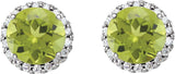 14K Gold Natural Peridot Round 4-Prong Halo-Style Earrings – 3-6mm Stones - White Gold - view 4