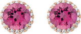 14K Gold Natural Pink Tourmaline Round 4-Prong Halo-Style Earrings – 3-6mm Stones - Rose Gold - view 4