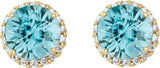 14K Gold Natural Blue Zircon Round 4-Prong Halo-Style Earrings – 3-6mm Stones - Yellow Gold - view 4